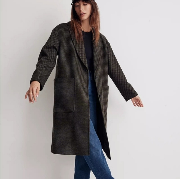 *NEW* Madewell "The Carlton" Houndstooth Italian Wool Long Coat - Picture 1 of 14